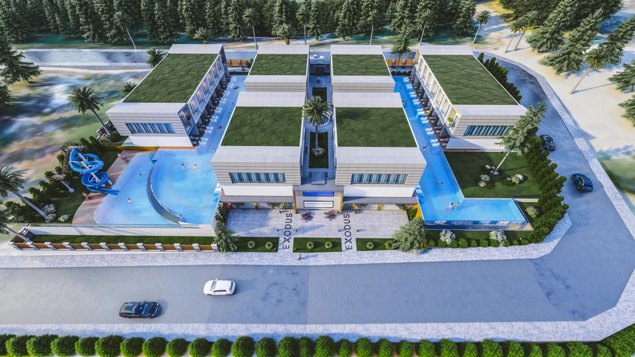 Konaklı'da lüks bir konut kompleksinin yeni projesinde iki katlı şehir evleri