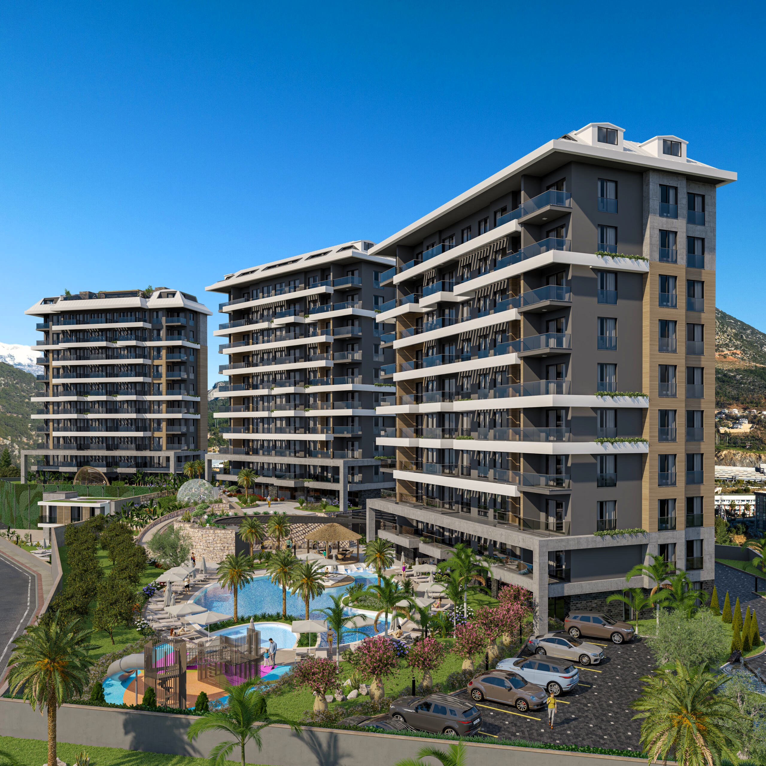 Residential complex under construction in Kestel - a popular area of Alanya with wonderful views of the sea and mountains